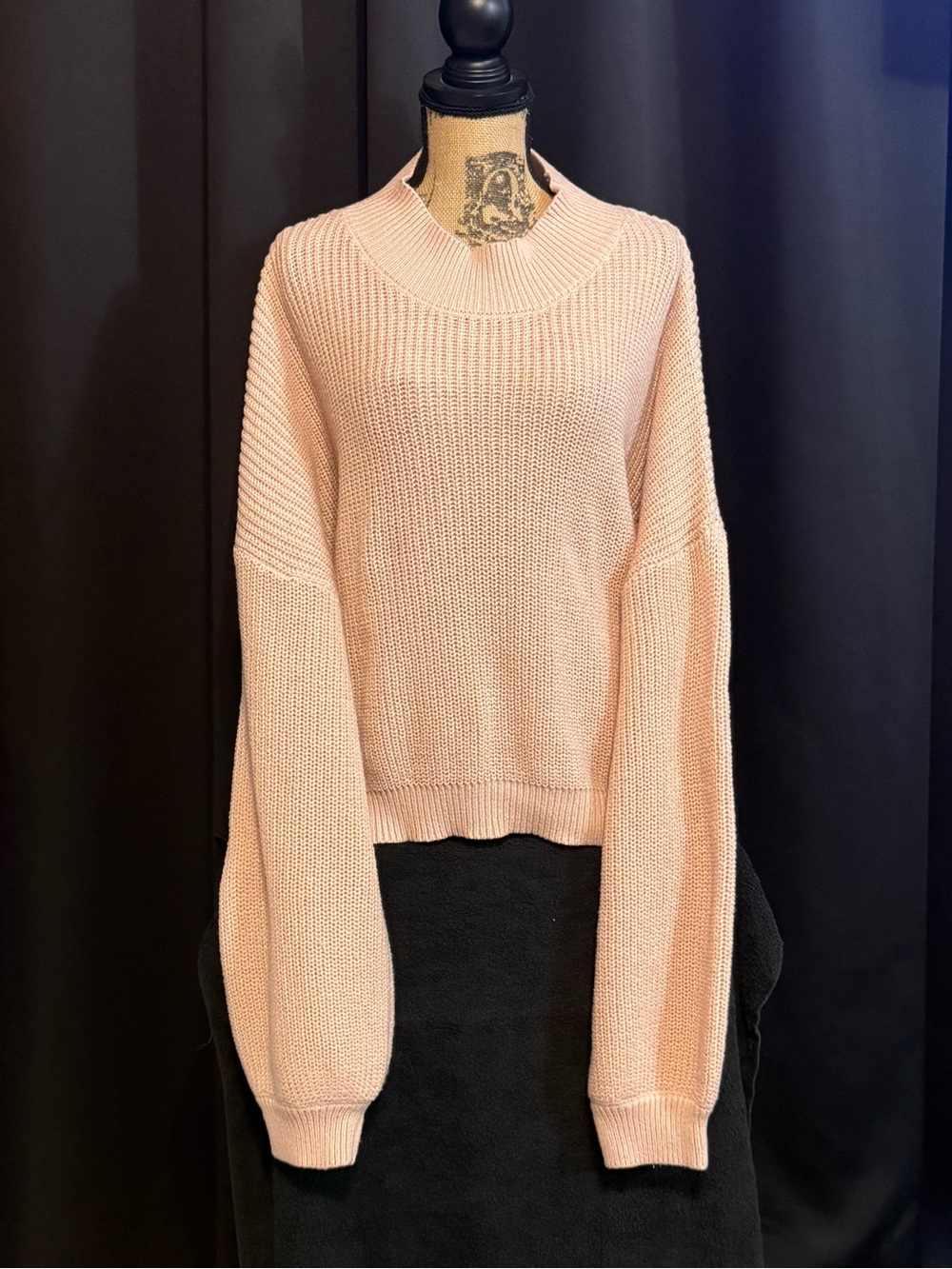 NEON SOUL Women's Crewneck Knit Sweater, off the shoulders in Light Pink